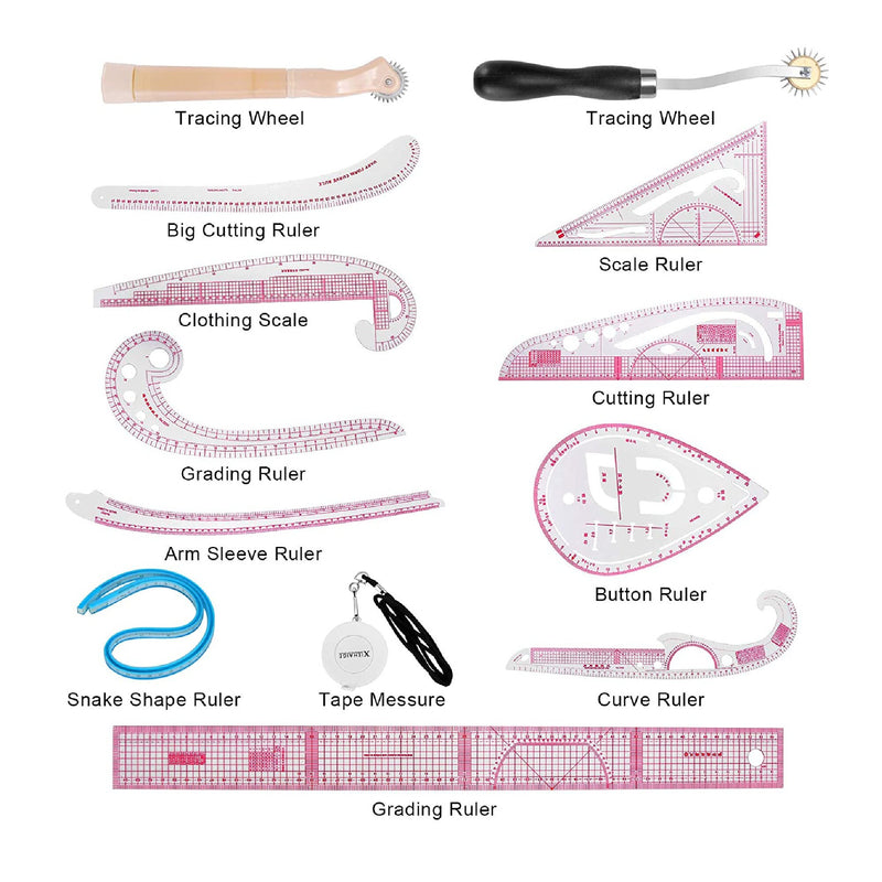 13 Piece French Curve Ruler Set For Style Sewing | Rule To Make Dresses | Transparent Ruler For Making Sewing Patterns