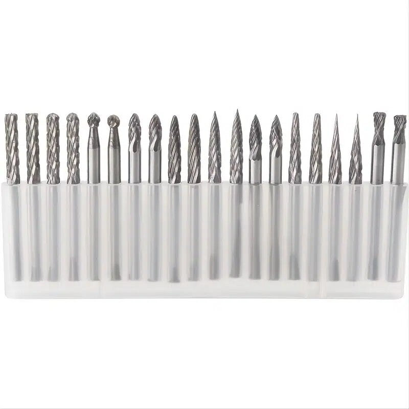 GOXAWEE 20pcs Arbide Burrs Set 1/8 Shank Diameter Double Cut Tungsten Carbide Burs Rotary File Carving Grinding Bit