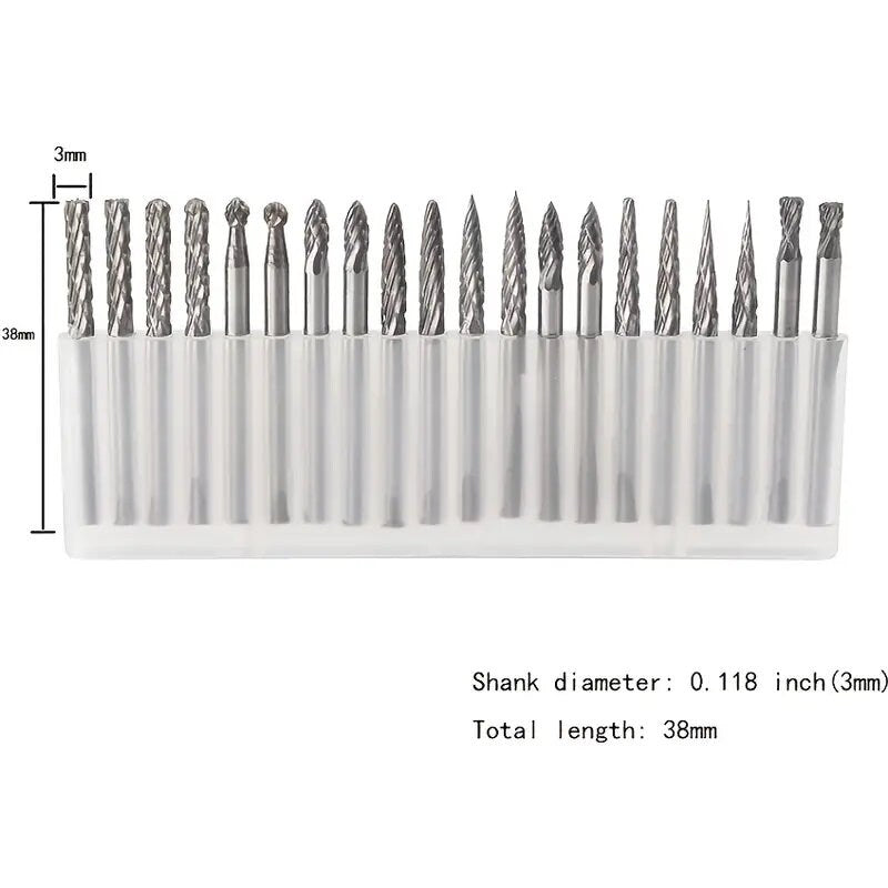 GOXAWEE 20pcs Arbide Burrs Set 1/8 Shank Diameter Double Cut Tungsten Carbide Burs Rotary File Carving Grinding Bit