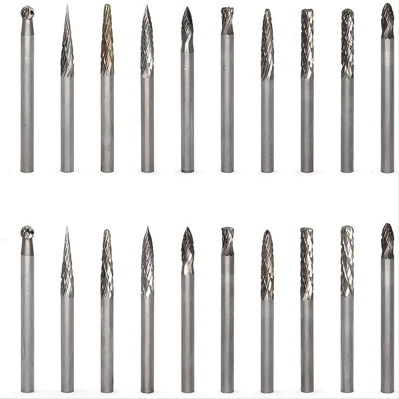 GOXAWEE 20pcs Arbide Burrs Set 1/8 Shank Diameter Double Cut Tungsten Carbide Burs Rotary File Carving Grinding Bit