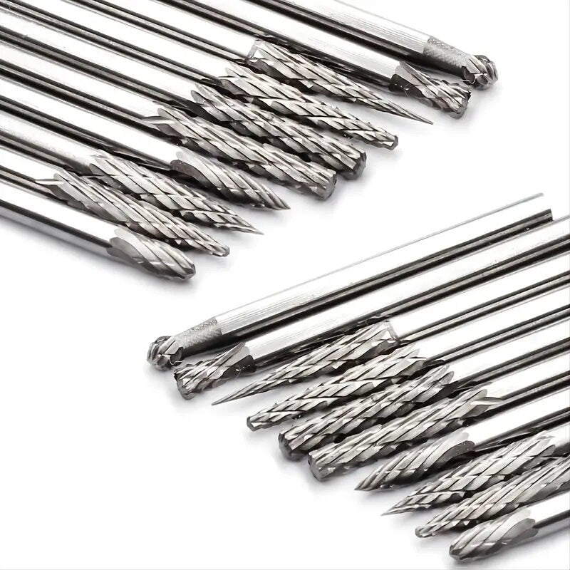 GOXAWEE 20pcs Arbide Burrs Set 1/8 Shank Diameter Double Cut Tungsten Carbide Burs Rotary File Carving Grinding Bit