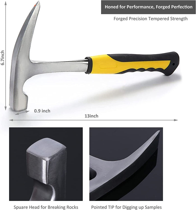 INCLY Rock hounding Geology Hammer Tool | 32oz Rock Pick Hammer | 3 PCS  Digging Chisels Kit | Hounding Equipment