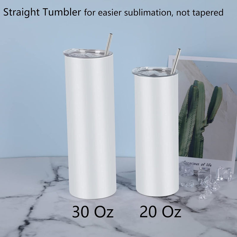 8 Pack Straight Sublimation Tumblers Set 20 Oz Skinny | Stainless Steel Skinny Sublimation Tumbler Blank With Shrink Wrap Film Lid Straw Set