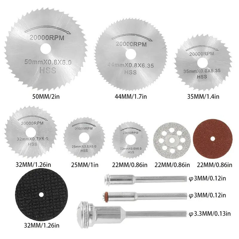 61pcs Cutting Wheel Discs Set HSS Diamond Cutting Tool Universal Cut Off Circular Saw Blades Resin Cut Off Discs Kit With 5 Mandrels Rotary