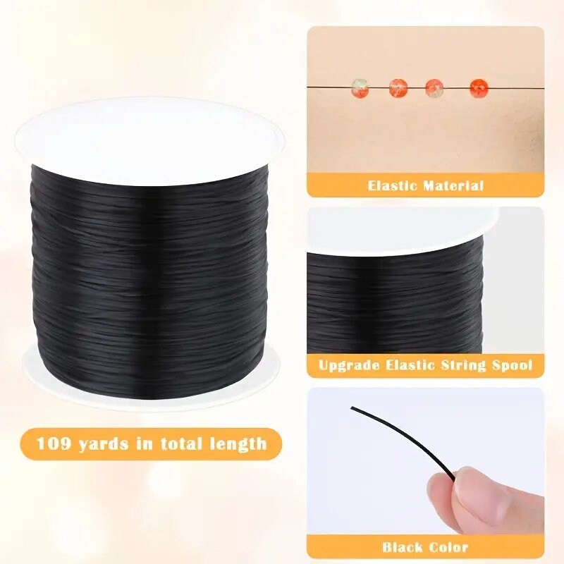 1 Roll Elastic Cords 109yard | Elastic Beaded Line & Rope | Clear Elastic String And Black Flat Elastic Cord