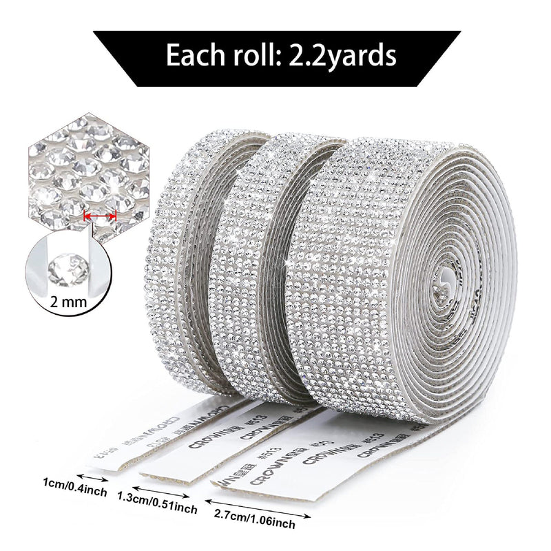 6 Rolls Bling Strips Crystal Rhinestone Ribbon Self Adhesive Color AB,  Silver