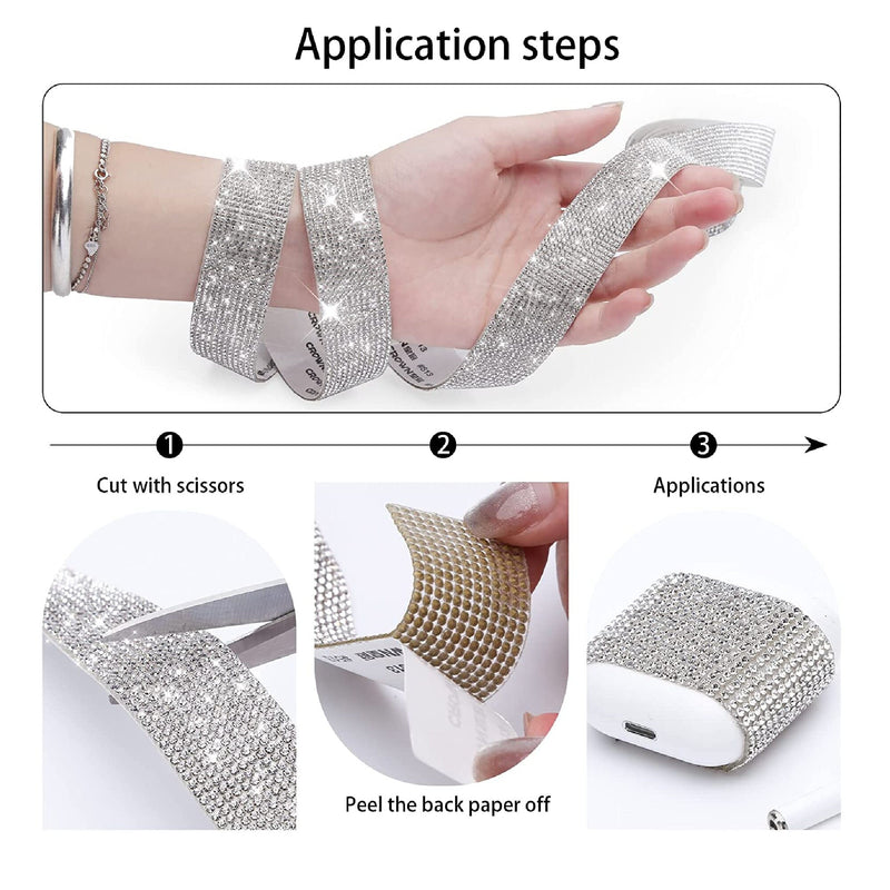 3 Rolls /6.6 Yards Self-adhesive Crystal Rhinestone Ribbon,diamond Ribbon  Stickers Strips