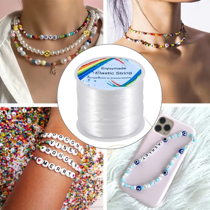 2 Rolls Bracelet String Elastic Cord - 1mm x 100m Stretchy String for Bracelet Making, Elastic String Thread Rope for Bracelets, Jewelry Making
