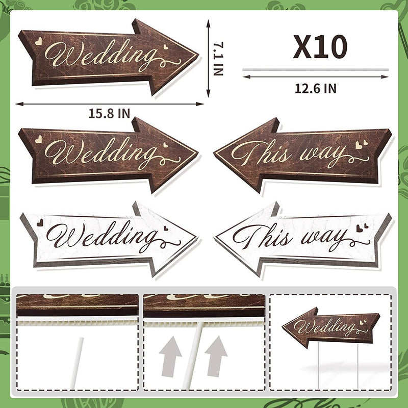 Wedding Directional Road Sign Wedding Directional Arrow Yard Sign with Exquisite Double-sided Printing Wedding Directional Signs | 5 Pieces