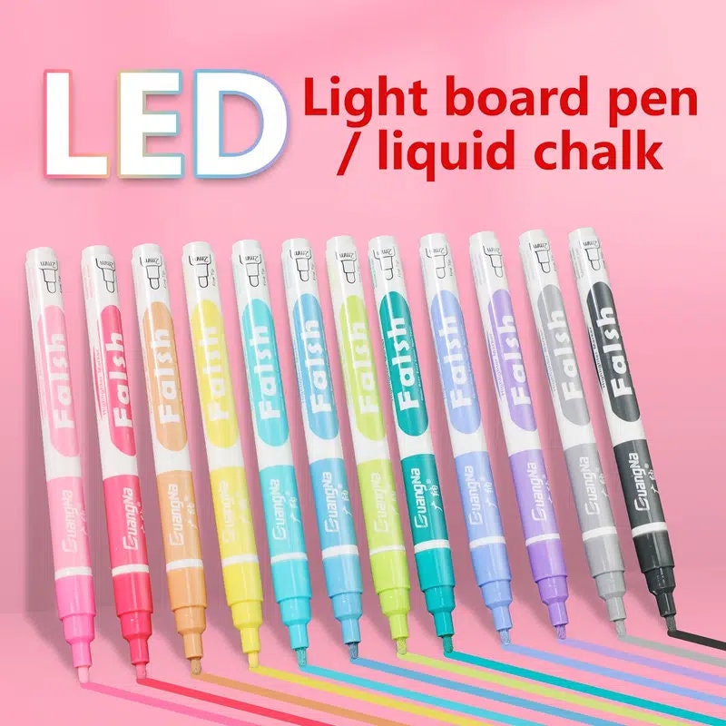 12pcs | set LED Board Erasable Fluorescent Pen Highlighter Tip 2mm