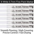 Paint Pens White Marker 6pcs | Pack | 0.7mm Acrylic White Permanent Marker | White Paint Pens