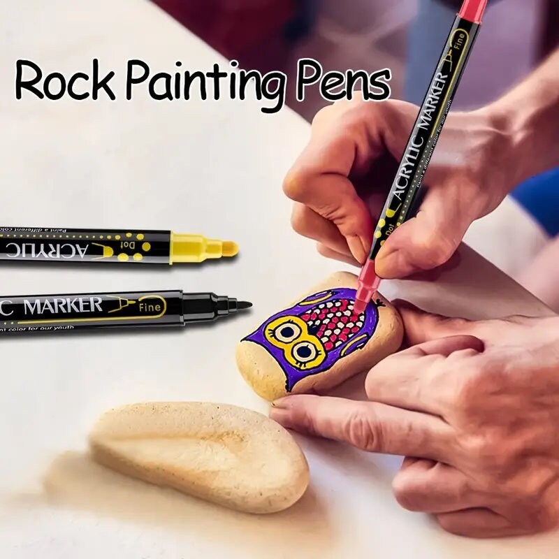 24pcs Dual Head Tip Acrylic Paint Markers Pen Set Fine Tip Medium Tip For Rock Painting | Ceramic | Wood | Fabric | Plastic | Canvas | Glass