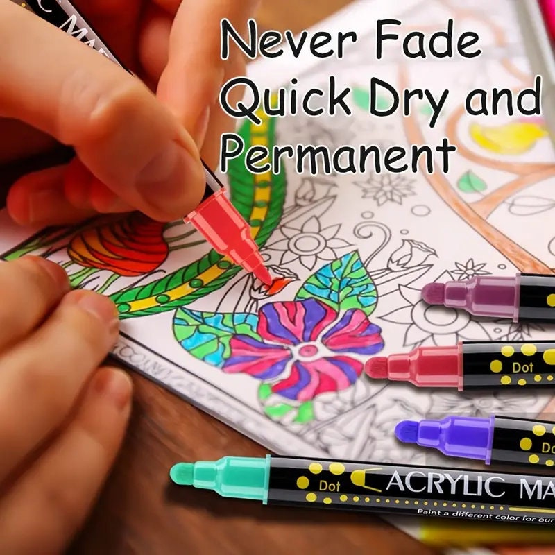 24pcs Dual Head Tip Acrylic Paint Markers Pen Set Fine Tip Medium Tip For Rock Painting | Ceramic | Wood | Fabric | Plastic | Canvas | Glass