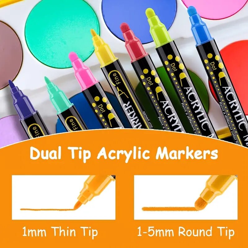 24pcs Dual Head Tip Acrylic Paint Markers Pen Set Fine Tip Medium Tip