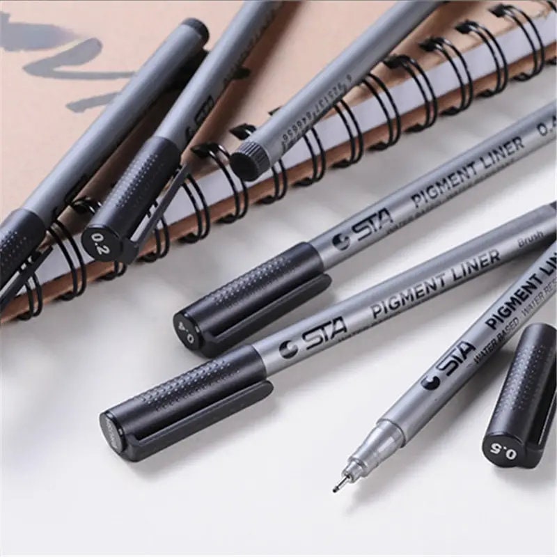 9pcs/Set Waterproof Art Markers Brush Pen Office Student School Painting Line Drawing Black Fine Sketch Pens Art Supplies For Office School