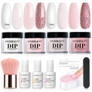 AZUREBEAUTY Nude Pink Glitter Transparent Neutral Skin Dip Powder Nail Starter Kit | All Seasons 4 Colors Dipping Powder Set