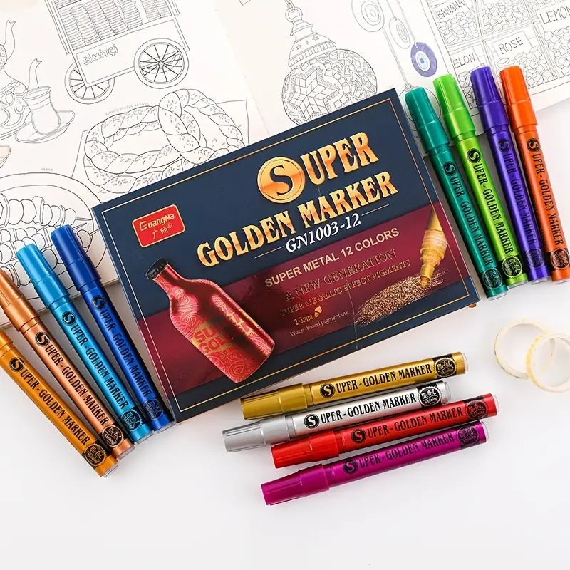 12 Colors Super Metallic Paint Marker For Rock Painting | Ceramic | Glass | Wood  Fabric