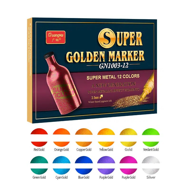 12 Colors Super Metallic Paint Marker For Rock Painting | Ceramic | Glass | Wood  Fabric