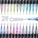 24 Colors Double Line Outline Pens | Self-Outline Metallic Markers Glitter Writing Drawing Pens