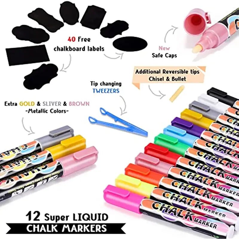 ChalkTastic Liquid Chalk Markers, Set of 8 Neon 