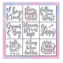 9 Piece Inspirational Word Stencil Set With Metal Open Ring