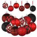 12 Pieces Christmas Ball Tree Ornament | Red and Black Buffalo Check Ball Ornament | Ball Wrapped In Red And Black Checkered Fabric