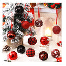 12 Pieces Christmas Ball Tree Ornament | Red and Black Buffalo Check Ball Ornament | Ball Wrapped In Red And Black Checkered Fabric