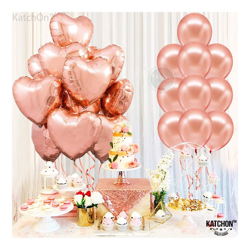 Large Balloon With Rose Gold Heart | 20 Pack | Rose Gold Heart Shaped Balloons | Metallic Pink Heart Balloons