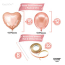 Large Balloon With Rose Gold Heart | 20 Pack | Rose Gold Heart Shaped Balloons | Metallic Pink Heart Balloons