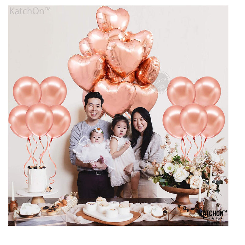 Large Balloon With Rose Gold Heart | 20 Pack | Rose Gold Heart Shaped Balloons | Metallic Pink Heart Balloons