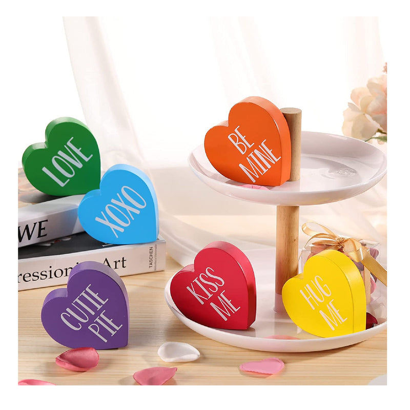 6 Pcs Valentine's Day Decorations Rustic Wood Heart Decor Valentines Day  Tiered Tray Decor Love Heart Shape Valentines Table Sign for Home Women  Gifts