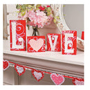 Love Blocks Wood V-Day Gift Table Top Decoration Home Accent Red Pink White Heart Shaped Scrolls