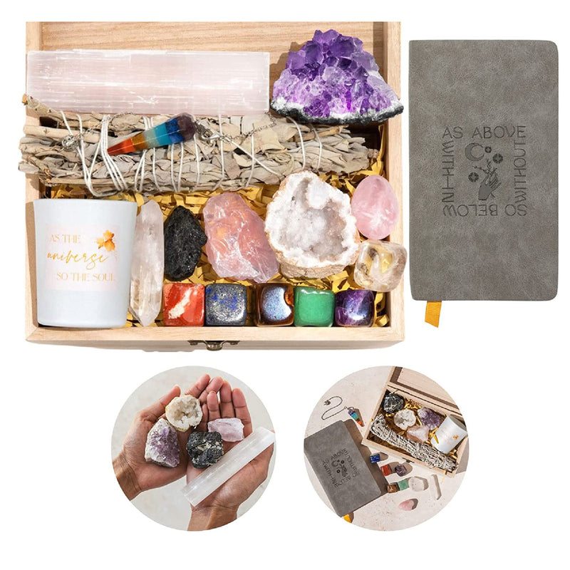 Healing Crystal Set | 17 Pieces | Real Crystals And Healing Stones | Crystal Box Of Chakra Stones