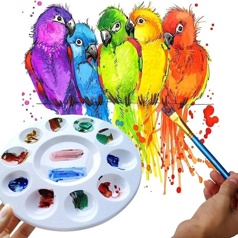 4pcs Children's Painting Supplies Round Palette 10 Hole Palette Plastic Paint Tray