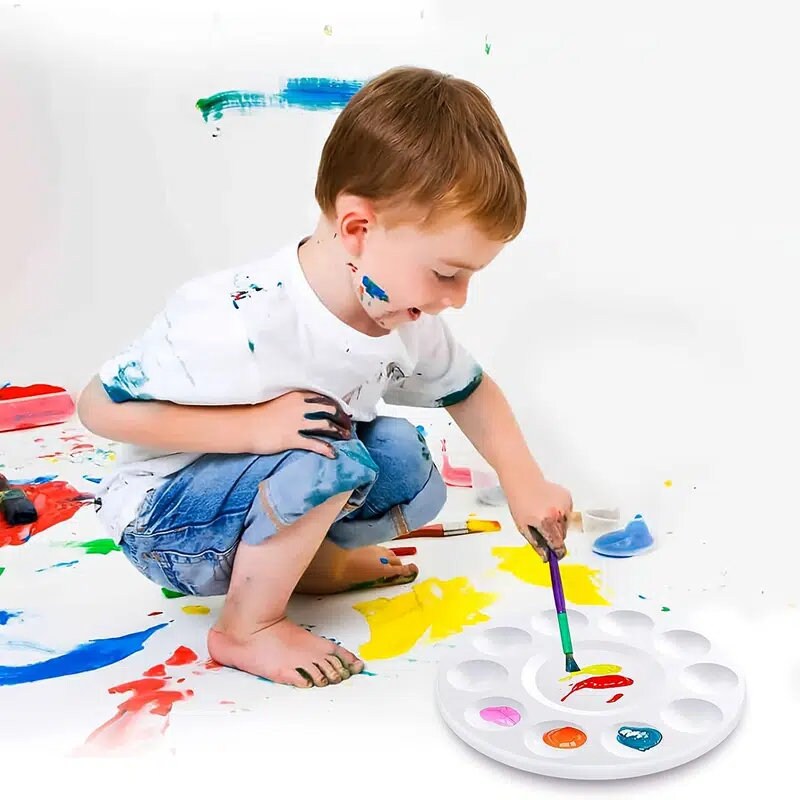 4pcs Children's Painting Supplies Round Palette 10 Hole Palette Plastic Paint Tray