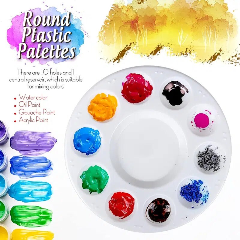 4pcs Children's Painting Supplies Round Palette 10 Hole Palette Plastic Paint Tray