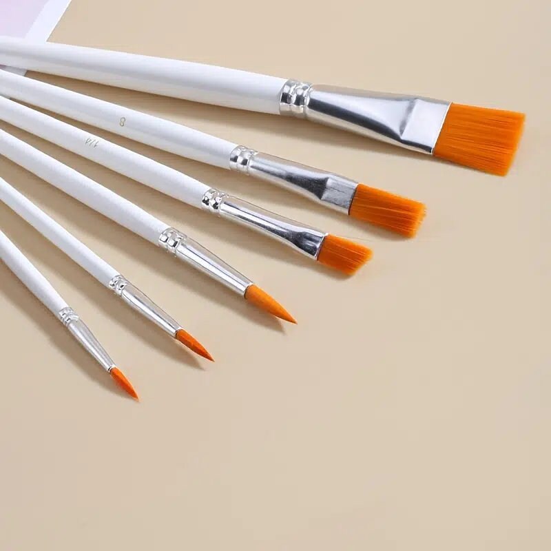 6pcs White Nylon Paintbrush Set