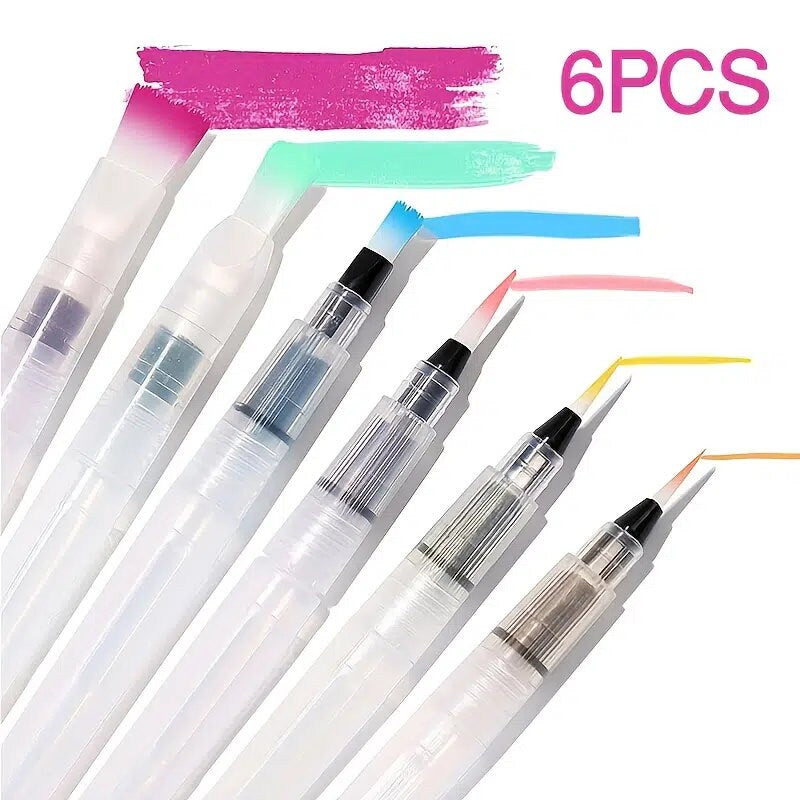 6 Pcs Water Color Brush Pencil Portable Paint Brush Soft Watercolor Brush Ink Pen For Painting Drawing Art Supplies