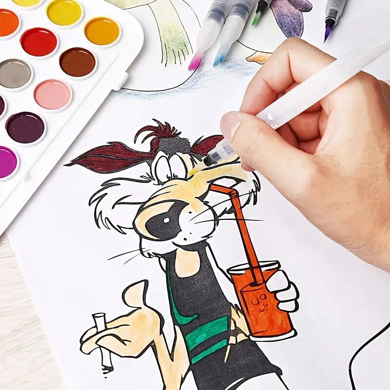 6 Pcs Water Color Brush Pencil Portable Paint Brush Soft Watercolor Brush Ink Pen For Painting Drawing Art Supplies