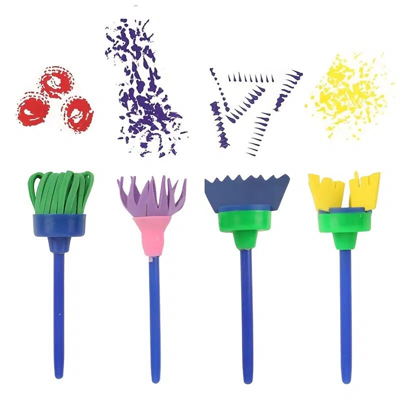 4pcs/set Painting Tools Drawaing Toys Flower Stamp Sponge Brush Set Art Supplies For Kids