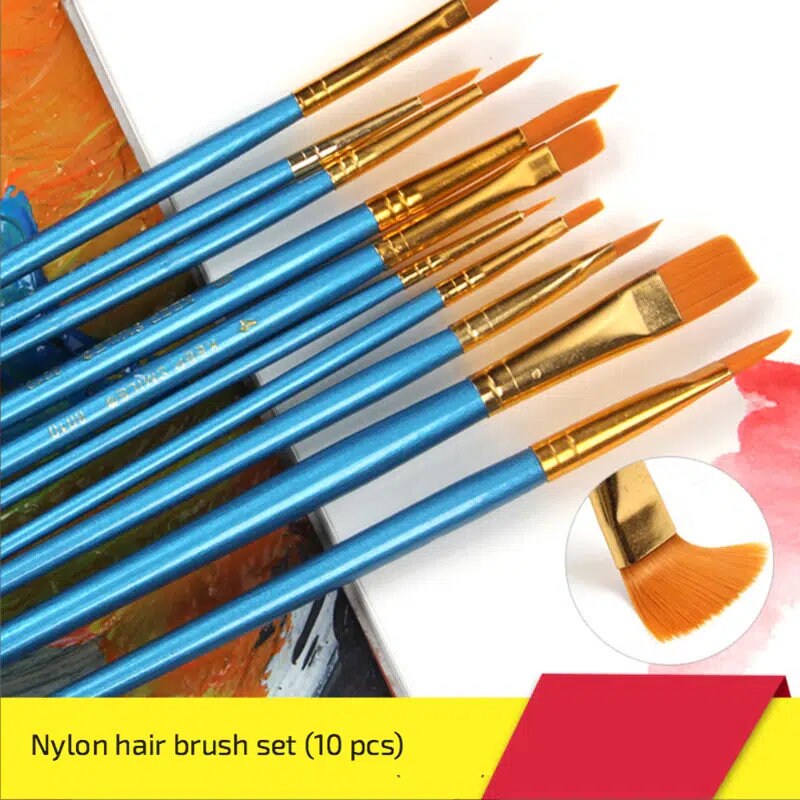 10pcs Artists Paint Brush Set Acrylic Watercolor Round Pointed Nylon Tip Hair Multifunction Hook Line Short Pointed Pen