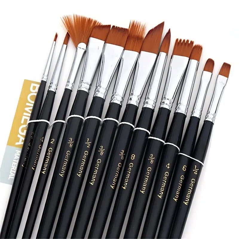 12pcs Nylon Hair Paint Brush Watercolor Gouache Acrylic Oil Painting Supplies