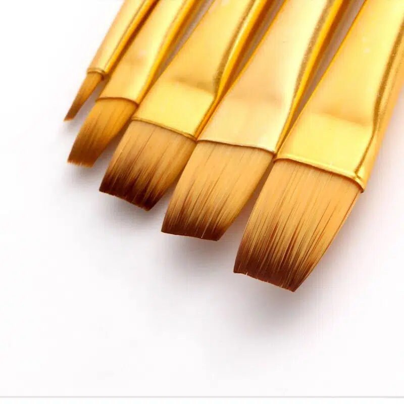 5pcs/pack Nylon Watercolor Gouache Acrylic Painting Brush Golden Tube White Rod Pointed Flat Head Paint Brush Pen Art Supplies