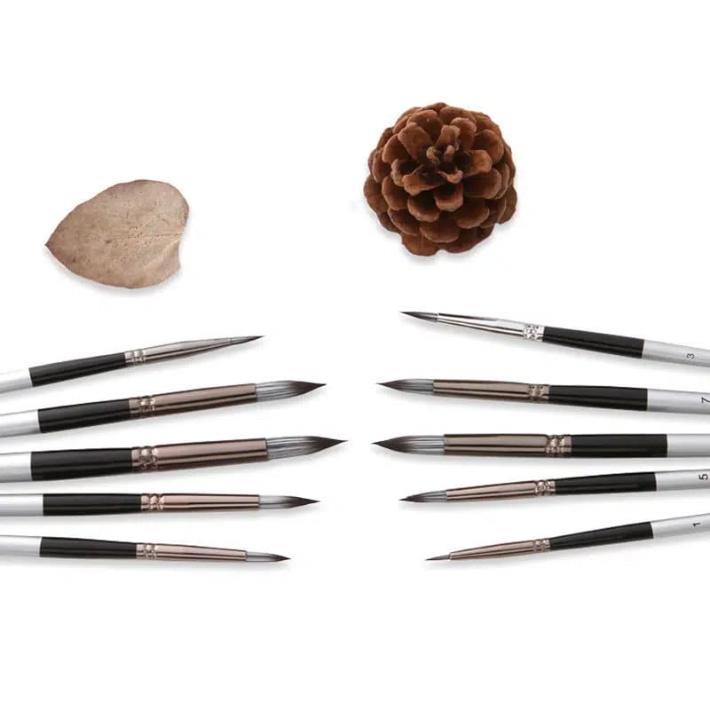 10pcs/set Round Pointed Watercolor Brush Nylon Hair Wooden Handle Acry