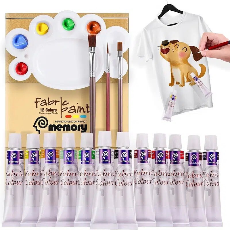 1set Textile Painting Paint Set With 3 Brushes 1 Palette And 12 Pigments Non-fading Permanent Fabric Paint