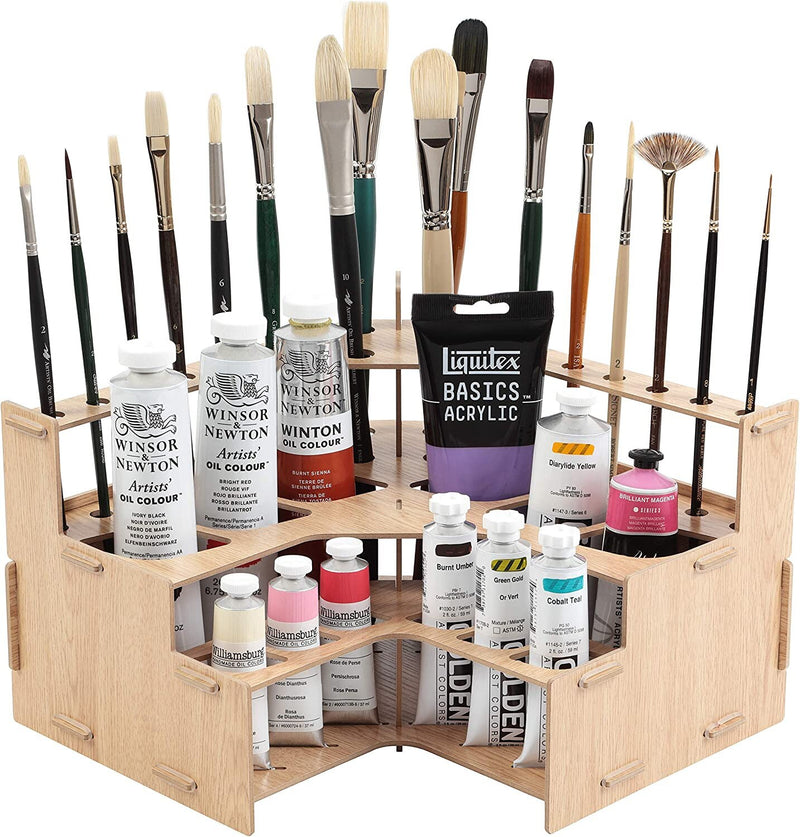 Mezzo Artist Brush and Paint Tube Organizer Corner Rack | Wood Grain Laminate |  Multi-Layer Storage Display Stand | Corner Rack