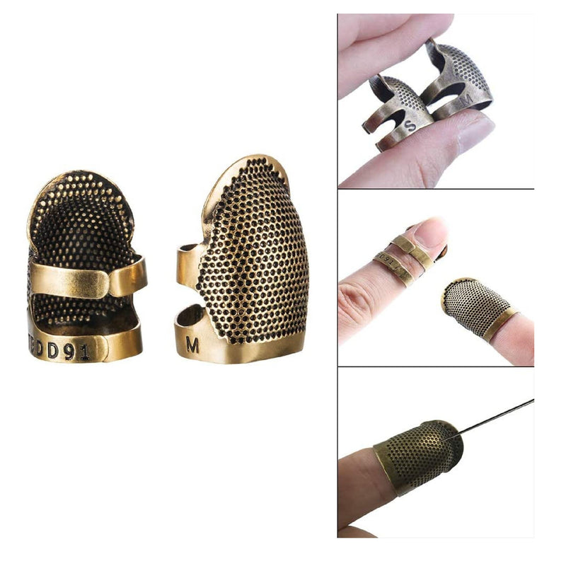 Quadow 4 Piece Sewing Thimble | Metal Copper Sewing Thimble Finger Protector | Adjustable finger protection ring