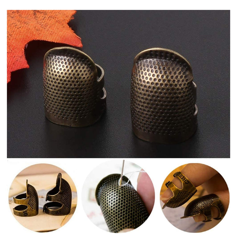 Quadow 4 Piece Sewing Thimble | Metal Copper Sewing Thimble Finger Protector | Adjustable finger protection ring