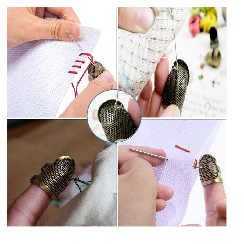 Quadow 4 Piece Sewing Thimble | Metal Copper Sewing Thimble Finger Protector | Adjustable finger protection ring