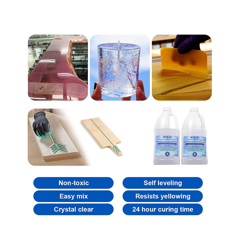 MTBJZJ Crystal Clear Liquid Glass Epoxy Resin, Scratch Resistant UV  Resistant